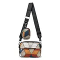 Vintage colorblock crossbody bag with crocodile texture and mini round coin pouch - Black Patchwork