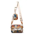 Vintage color-block crossbody bag with crocodile pattern and detachable coin purse - Yellow Patchwork