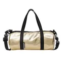 Minimalist metallic gold cylinder pillow bag with black nylon straps and shoulder strap - Gold