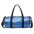 Metallic bright blue cylindrical pillow bag with textured finish and black straps - Blue