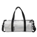 Iridescent silver cylinder pillow bag with black nylon handles and metallic finish - Silver