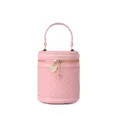 Bolso cubo cilíndrico de cuero trenzado rosa con dijes de corazón dorados - Rosa