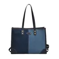 Τσάντα tote από τζιν με σχέδιο patchwork και μακριές δερμάτινες λαβές σε μπλε - Σκούρο μπλε