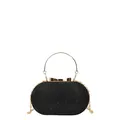 Elegante pochette nera con paillettes, chiusura a fiocco dorato e manico in metallo - Nero