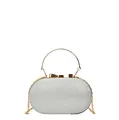 Elegante borsa da sera in strass argento con manico a fiocco in metallo dorato e catena - Argento