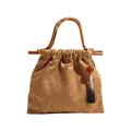 Chinesische Retro-Handtasche aus khakifarbenem Jacquard mit Bambusgriff und langer Quaste - Khaki