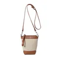 Petit sac seau minimaliste en toile crème avec finitions en simili cuir marron - Marron