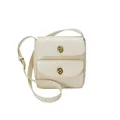 Chique crème lederen vierkante crossbodytas met dubbele gouden draaisluitingen en riem - Broken Wit