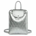 Silver quilted metallic backpack for women with adjustable straps and top handle design - Silver
