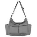 Borsa a tracolla in tela grigia stile workwear con grandi tasche a patta e tracolla regolabile - Grigio
