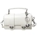 White mini cylindrical messenger bag in embossed PU leather with silver metal ball charm - Off White