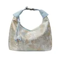 Elegant Chinese style embroidered handbag with landscape jacquard and leather strap - Blue