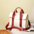 Bolso tote de lona blanco con asas de rayas rojas y correa ajustable para hombro - Blanco Roto