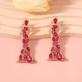 Orecchini pendenti lussuosi a silhouette di donna con cristalli rosa in placcatura oro - Rosso rosa