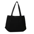 Large capacity black canvas tote bag for women, perfect for daily commute and casual wear - Black
