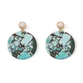 Ethnic bohemian polymer clay drop earrings with turquoise marble patterns and pearls - Light Blue