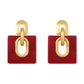 Pendientes vintage geométricos con resina de mármol rojo y eslabón de metal dorado - Redondo Rojo