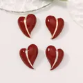 Elegant heart-shaped enamel earrings with gold and silver metallic accents - Gold Line Decoration / Wine Red Gold