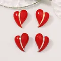 Elegant asymmetrical red heart stud earrings with gold and silver metallic stripe accents - Gold Line Decoration / Red Gold