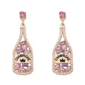 Detalle de pendientes de botella de champán con strass y contorno de perlas - Perla Diamante Rosa