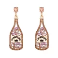 Detalle de aretes de botella de champán con diamantes de imitación rosa y corona - Champán