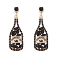 Detalle de pendientes con forma de botella de champán con diamantes negros y oro fino - Negro