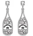 Pendientes de botella de champán plateados con diamantes de imitación y corona - Blanco