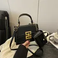 Retro black leather crossbody bag with gold geometric buckle and mini chain purse - With Mini Pouch / Black