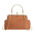 Borsa a tracolla in pelle scamosciata marrone con motivo rich rabbit e catena oro - Marrone