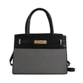 Chic black and grey color-block tote bag with gold hardware and crossbody strap - Black