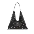 Retro black leather underarm bag with gold rivet studs and triangular minimalist design - Black