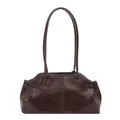 Sac à épaule minimaliste en cuir brillant marron foncé avec design vintage rectangulaire - Marron