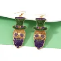 St. Patrick's Day leprechaun earrings with green hat and purple glitter beard - St Patrick's Day Bearded Uncle (eh231120-2481-1)