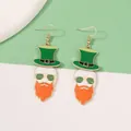 Saint Patrick's Day face earrings with green hat and orange beard on hook style - Large White Fake Beard