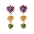 Three-tier colorful glitter heart drop earrings with vintage gold textured metal borders - Multicolor Heart