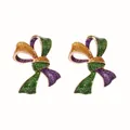 Sparkly Mardi Gras glitter bow earrings in purple green and gold festive colors - Multicolor Bowknot