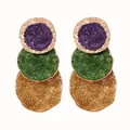 Three-tier purple green and gold glitter drop earrings with hammered metal finish - Multicolor Geometric Round