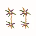 Boucles d'oreilles fleur géométriques scintillantes avec paillettes et perles nacrées - Fleur d'Étoile à Double Couche (Avec Perle) / Violet/Vert/Or/Blanc