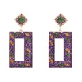 Pendientes geométricos de moda con purpurina violeta y acabado dorado para mujer - Arcoíris