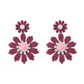 Deep burgundy sunflower earrings with pink rose detail and matte resin finish - Purple