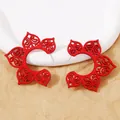 Creative red wooden earrings with hollow flower patterns in a vintage C-shape style - Red