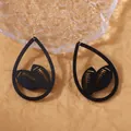 Lightweight laser-cut wooden teardrop earrings with a hollow football pattern design - Black