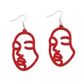 Abstract red face outline wooden earrings with creative laser-cut hollow design - Red