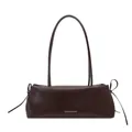 Minimalistische schokobraune Baguette-Tasche mit Schleifendetails und langen Trägern - Kaffeebraun