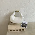 Mini white hobo crescent bag with smooth glossy finish and golden metal buckle - White