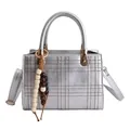 Silver quilted crossbody handbag with metallic finish and wooden bead charm accessory - No Pendant / Silver