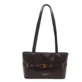 Minimalist dark brown patent leather tote bag with stylish buckle strap for women - Dark Brown