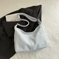 Minimalist light blue PU leather shoulder bag with Tidal Dryness print and wide strap - No Pendant / Blue
