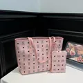 Rosa Vintage-Tragetasche im Set mit passendem Beutel und großem Fassungsvermögen für Damen - Tote Bag 2-Teiliges Set / Rosa