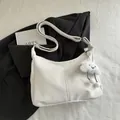 White minimalist crescent hobo bag with adjustable strap and cloud charm pendant - With Pendant / White